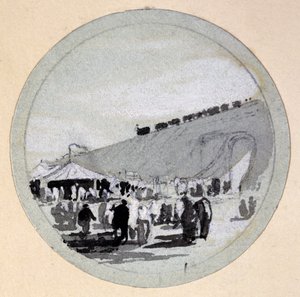 الافتتاح ، سكك حديد لندن وبرمنغهام ، c.1838 (قلم وحبر وغسل على ورق) بواسطة جون كوك بورن