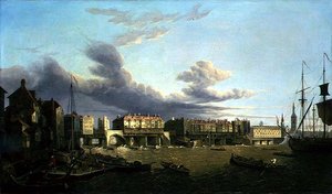 منظر لجسر لندن القديم كما كان عام 1747 (زيت على قماش)