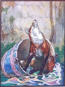 "أنا لست بصحة جيدة وأعاني عمة جيدة جدًا" ، رسم توضيحي لـ "Reynard the Fox" ، من "Animal Legends from Many Lands" ، الذي نشرته شركة Raphael Tuck & Sons Ltd. (لون ليثو) بواسطة جون إدوين نوبل