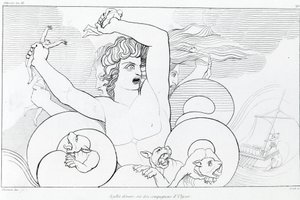 حلقة Charybde و Scylla: يلتهم ستة من رفاق Ulysses. رسم جون فلاكسمان (1755 - 1826). ملحمة هوميروس. الأغنية الثانية عشر.