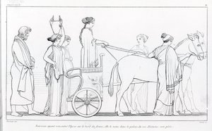 Nausicaa ، الذي قابل للتو أوليسيس ، يعيده إلى قصر والده الملك Alkinoos. رسم جون فلاكسمان (1755 - 1826). ملحمة هوميروس. أغنية السادس.
