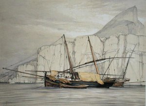 جبل طارق ، من "اسكتشات إسبانيا" ، نقشها تشارلز جوزيف هولمانديل (1789-1850) ، نُشر عام 1836 (ليثو ملون) بواسطة جون فريدريك (بعد) لويس