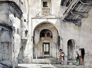 مدخل المسجد ، من "اسكتشات ورسومات قصر الحمراء" ، نقشها ويليام جوتشي (م 1825-1854) بواسطة جون فريدريك (بعد) لويس