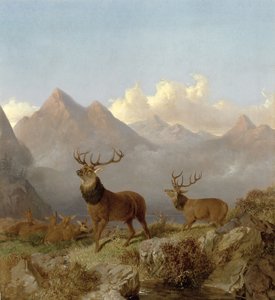 تفاصيل الأيل والهنود في المناظر الطبيعية في المرتفعات ، 1864 بواسطة جون فريدريك هيرينج جونيور