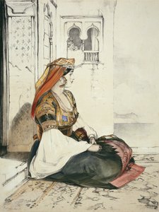 امرأة يهودية في جبل طارق ، من "اسكتشات إسبانيا" ، نقشها تشارلز جوزيف هولمانديل (1789-1850) ، نشرت عام 1836 بواسطة جون فريدريك لويس
