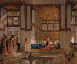 سيدة تستقبل الزوار (الاستقبال) بواسطة John Frederick Lewis