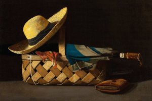 "" سلة السوق ، والقبعة والمظلة "" الحياة الساكنة - رسم جون فريدريك بيتو (1854-1907) حوالي عام 1890 مجموعة خاصة بواسطة جون فريدريك بيتو