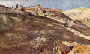 القدس ، الجدار الجنوبي لمنطقة المعبد ، من وادي هنوم ، عند الغروب بواسطة جون فوليلوف