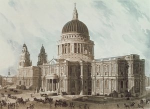 منظر جنوبي شرقي لكاتدرائية القديس بولس ، نقشها دانيال هافيل (1785-1826) ، حانة. 1818 من قبل مستودع آكرمان للفنون بواسطة جون جندال