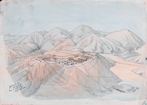 Jugdullack Post يتطلع إلى الشمال من الاعتصام العالي في 9 أغسطس 1880 (قلم حبر وألوان مائية) بواسطة جون جورج داي