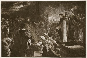 الكاردينال Wolsey في دير ليستر ، توضيح من "كنيسة إنجلترا: تاريخ للشعب" بقلم HDM Spence-Jones ، حانة. ج .1910 (صورة بني داكن) بواسطة جون جيلبرت