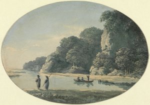 نهر مع صياد ، 1792 (مرحاض فوق الجرافيت على ورق) بواسطة جون جلوفر