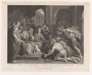 تم إحضار بيروس عندما كان طفلاً إلى King Glaucias للحماية بيروس عندما يحضر الطفل إلى Glaucias King of Illyria للحماية (العنوان على الكائن) اللوحات الرئيسية في إنجلترا (عنوان السلسلة) معظم اللوحات الرأسمالية في إنجلترا (سلسلة الحلمة بواسطة جون هول