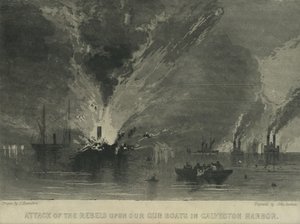 هجوم المتمردين على قواربنا النارية في ميناء جالفستون ، ج .1863 بواسطة جون هاميلتون