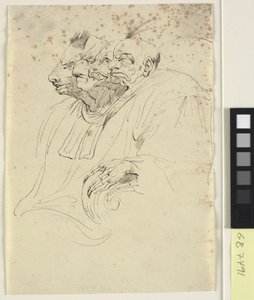 رسم كاريكاتوري لأربعة رؤوس وحشية في الملف الشخصي بواسطة جون هاميلتون مورتيمر
