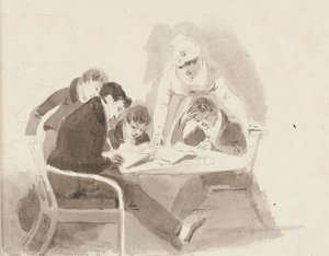 صبيان يقومان بالواجب المنزلي ، 1811 (مرحاض على ورق) بواسطة جون هاردن