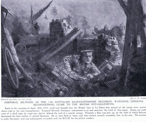 حصل العريف سيلوود على DCM لمشاهدة الألمان وهم يستجوبون قرب التشابك البريطاني في Le Gheer April 1915 بواسطة جون هاريس فالدا
