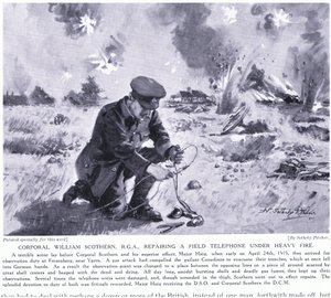 تم منح العميد وليام Scothern RGA إصلاح هاتف ميداني تحت نيران شديدة DCM Ypres May 1915 بواسطة جون هاريس فالدا