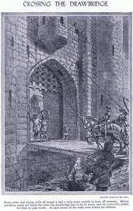 عبور الجسر المتحرك. لكل مدينة جدران قوية وخندق وجسر متحرك وبرج للدفاع ، 1950 م بواسطة جون هاريس فالدا