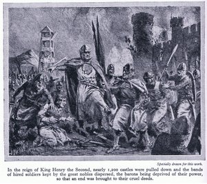 في عهد الملك هنري الثاني ، تم سحب ما يقرب من 1200 قلعة ، وبالتالي حرمان البارونات من قوتهم ، c.1950 بواسطة جون هاريس فالدا