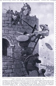 الهجوم على قلعة كارمارثين AD1136 ، 1920 بواسطة جون هاريس فالدا