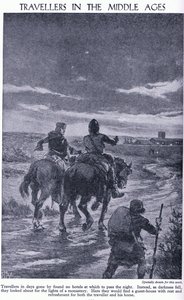 المسافرون في العصور الوسطى. عندما سقط الظلام ، بحث المسافرون عن أضواء دير ، حوالي 1950 بواسطة جون هاريس فالدا