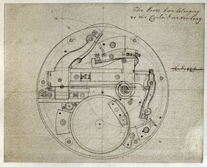 رسم تخطيطي لحركة عداد الوقت H4 لجون هاريسون (1693-1776) ، حوالي 1759 (قلم حبر وحبر على ورق)