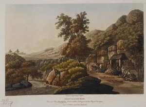 رمح منجم رصاص. منظر بالقرب من Pont Aberglaslyn ، كارنارفونشاير ، مطلة على خليج Cardigan ، نُشر عام 1798 (نقش ملون)