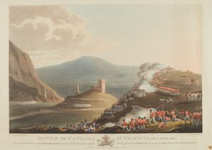 معركة كاستالا في فالنسيا ، 13 أبريل 1813 ، محفورة بواسطة دوبورج ، 1814 (ألوان مائية) بواسطة جون هيفيسايد كلارك
