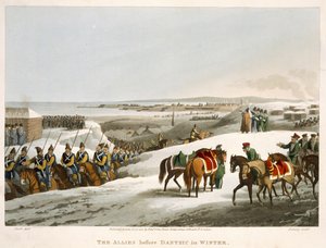 الحلفاء قبل دانتزيك في الشتاء ، منقوش من قبل ماثيو دوبورج (fl.1813-20) من الحكايات التاريخية والعسكرية والبحرية. بواسطة إدوارد أورم (1774-ج 1820) 1818 (أكواتينت) بواسطة جون هيفيسايد كلارك