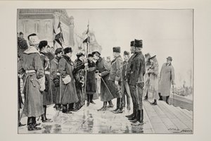 سيدة مينتو تقدم ألوانًا لخيول هيرشر ، عند مغادرة أوتاوا ، 19 يناير 1900 ، من صورة ل JC Hemment بواسطة جون هنري فريدريك بيكون