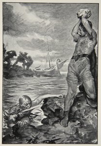 رفع ثوربيون الحجر الضخم ، من "أساطير البطل وأساطير العرق البريطاني" بقلم MI Ebbutt ، 1910 بواسطة جون هنري فريدريك بيكون