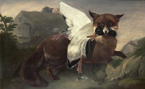 ثعلب وإوزة، حوالي عام 1835 (زيت على قماش) بواسطة جون جيمس أودوبون