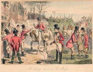 'السيد. سبونج يصل إلى Sir Arry's ، 1865. الفنانين: John Leech ، Hablot Knight Browne. بواسطة جون ليش ، هابلوت نايت براون