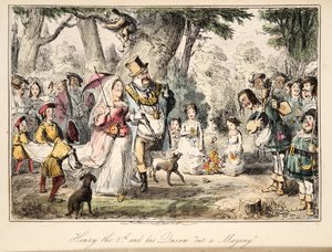 هنري الثامن وملكته Out-a-Maying ، من The Comic History of England ، pub. 1864 (النقش اليدوي)