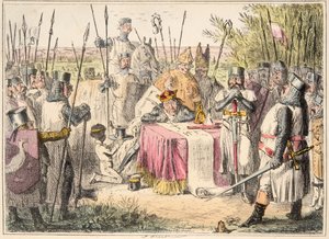 الملك جون يوقع ماجنا كارتا ، من التاريخ الهزلي لإنجلترا ، حانة. 1864 (النقش اليدوي) بواسطة جون ليتش