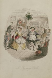 السيد Fezzywigs Ball ، رسم توضيحي من كارول عيد الميلاد بقلم تشارلز ديكنز (1812-1870) ، pub.1843 (نقش ملون باليد)