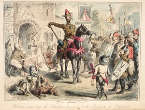 ويليام الفاتح يتفقد المتطوعين قبل غزو إنجلترا ، من تاريخ إنجلترا الهزلي ، الحانة. 1864 (النقش اليدوي)