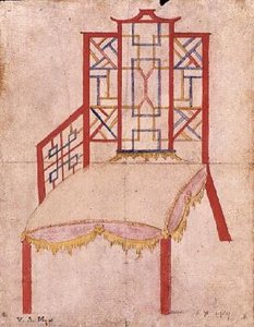 تصميم لكرسي صيني ، حوالي 1753 (ألوان مائية على ورق) بواسطة جون لينيل