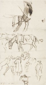 دراسة الخيول ، الرجال والعربات ، 1811 (قلم وحبر بني على ورق) بواسطة جون لينيل