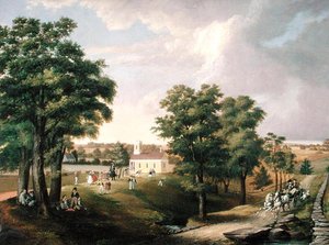 منظر لمنزل المدرسة في جرينز فارمز بواسطة جون لودلو مورتون