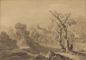 بدون عنوان: المدينة الكلاسيكية في المناظر الطبيعية ، 1816 (اغسل على البطاقة) بواسطة جون مارتن