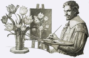 فنانة مجهولة الهوية ترسم الزهور