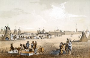 فورت يونيون ، وتوزيع البضائع على Assiniboins ، حانة. 1860