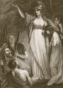 Boadicea يرسم البريطانيين ، منقوش بواسطة Sharp ، توضيح من حانة ديفيد هيوم "تاريخ إنجلترا" ، الحانة. بقلم ر. بوير ، لندن ، 1812 بواسطة جون أوبي