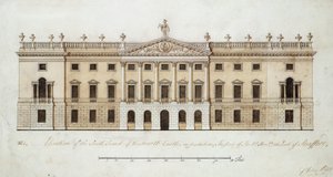 قلعة وينتورث ، تصميم للجبهة الجنوبية ، حوالي عام 1760 (قلم وحبر وألوان مائية على ورق) بواسطة جون بلات
