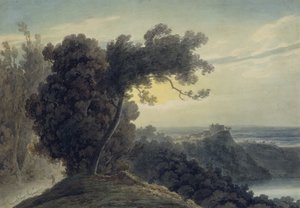 بحيرة ألبانو وقلعة غاندولفو ، حوالي 1783-85 (جرافيت وألوان مائية على ورق منسوج) (انظر أيضًا 252095) بواسطة جون روبرت Cozens
