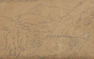 في الأعلى: بين تافيرنيل وكابريانو ؛ في الأسفل: Lago di Bolsena (جرافيت على ورق مضغوط) بواسطة جون روبرت Cozens