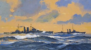 الطرادان البريطانيان HMS Exeter و HMS York (غواش على ورق)