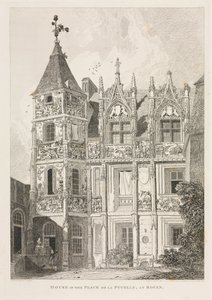الآثار المعمارية لنورماندي (المجلد الثاني) ، رر. 64: منزل في Place de la Pucelle ، في روان بواسطة J و A Arch و Cornhill و JS Cotman